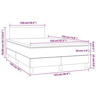 vidaXL Boxspringbett mit Matratze & LED Taupe 120x190 cm Stoff