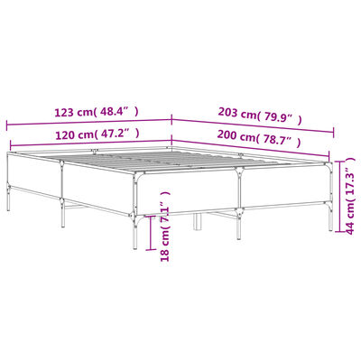 vidaXL Bettgestell Grau Sonoma 120x200 cm Holzwerkstoff und Metall