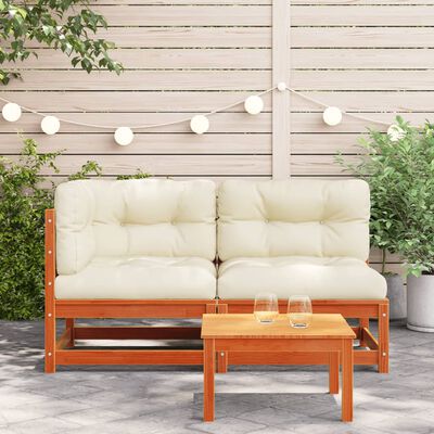 vidaXL Gartensofa mit Kissen 2-Sitzer Wachsbraun Massivholz Kiefer