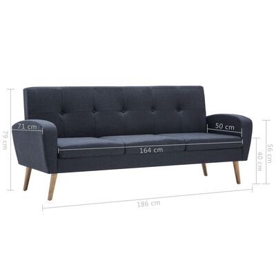 vidaXL Sofa 3-Sitzer Stoff Dunkelgrau