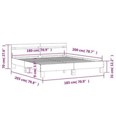 vidaXL Bettgestell mit Kopfteil Grau Sonoma 180x200 cm Holzwerkstoff