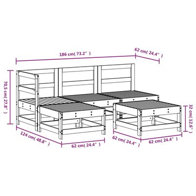 vidaXL 5-tlg. Garten-Lounge-Set Schwarz Massivholz Kiefer