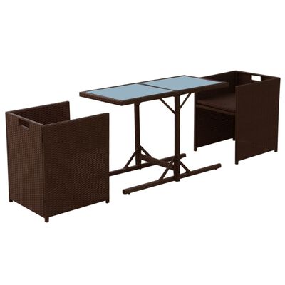 vidaXL 3-tlg. Bistro-Set mit Kissen Poly Rattan Braun