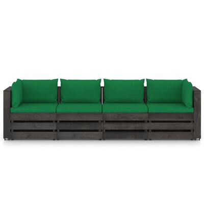 vidaXL 4-Sitzer Outdoor-Sofa mit Kissen Grau Imprägniertes Holz