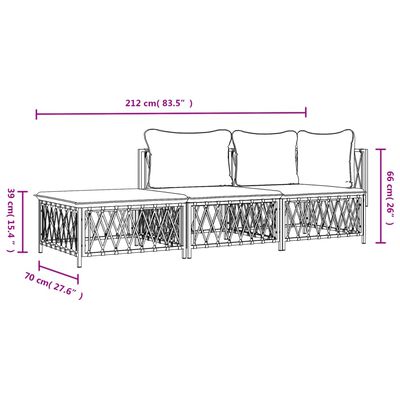 vidaXL 3-tlg. Garten-Lounge-Set mit Kissen Weiß Stahl