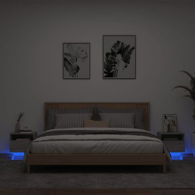 vidaXL Nachttische mit LED-Leuchten 2 Stk. Grau Sonoma 40x39x37 cm