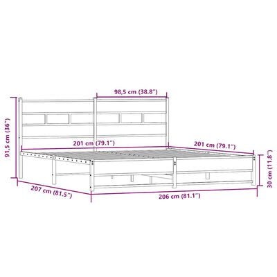 vidaXL Metallbett ohne Matratze Sonoma-Eiche 200x200 cm