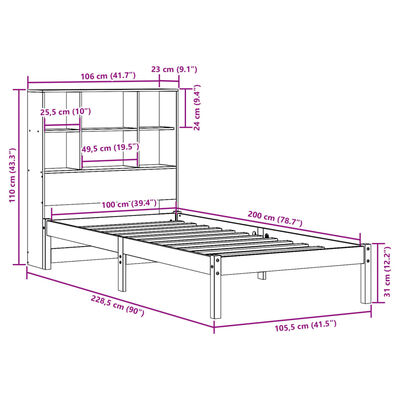 vidaXL Massivholzbett mit Regal ohne Matratze 100x200 cm Kiefer