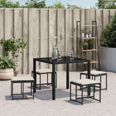 vidaXL Gartenhocker mit Kissen 4 Stk. Schwarz Poly Rattan