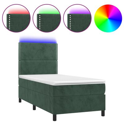 vidaXL Boxspringbett mit Matratze & LED Dunkelgrün 80x200 cm Samt