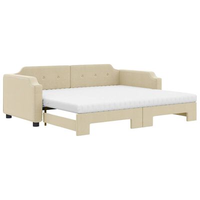 vidaXL Tagesbett Ausziehbar mit Matratzen Creme 100x200 cm Stoff