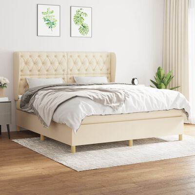 vidaXL Boxspringbett mit Matratze Creme 160x200 cm Stoff