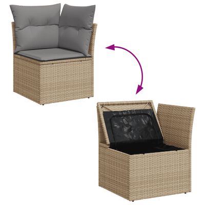 vidaXL 14-tlg. Garten-Sofagarnitur mit Kissen Beige Poly Rattan