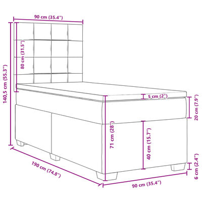 vidaXL Boxspringbett mit Matratze Dunkelgrau 90x190 cm Samt