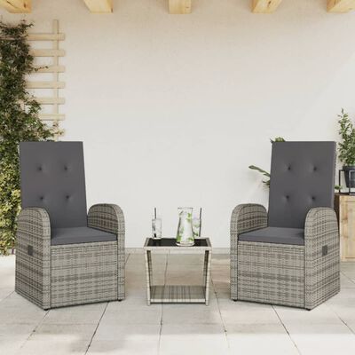 vidaXL 3-tlg. Garten-Essgruppe mit Kissen Grau Poly Rattan