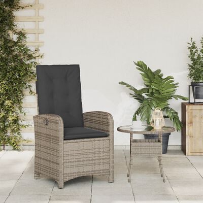 vidaXL Gartensessel Verstellbar mit Kissen Grau Poly Rattan