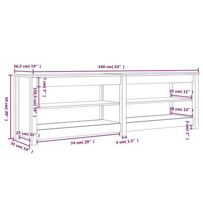 vidaXL Schuhbank Weiß 160x36,5x50 cm Massivholz Kiefer