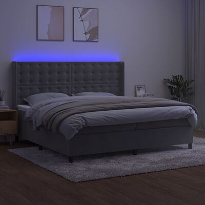 vidaXL Boxspringbett mit Matratze & LED Hellgrau 200x200 cm Samt