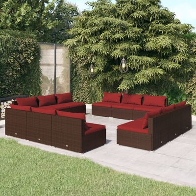 vidaXL 12-tlg. Garten-Lounge-Set mit Kissen Poly Rattan Braun