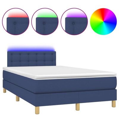 vidaXL Boxspringbett mit Matratze & LED Blau 120x190 cm Stoff