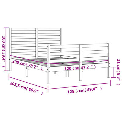 vidaXL Massivholzbett mit Kopfteil Schwarz 120x200 cm