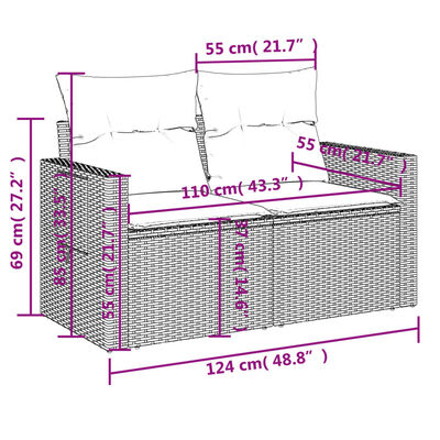 vidaXL 9-tlg. Garten-Sofagarnitur mit Kissen Schwarz Poly Rattan