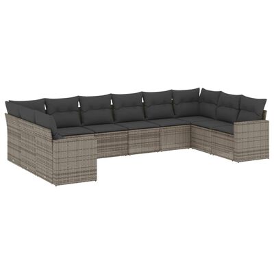 vidaXL 10-tlg. Garten-Sofagarnitur mit Kissen Grau Poly Rattan