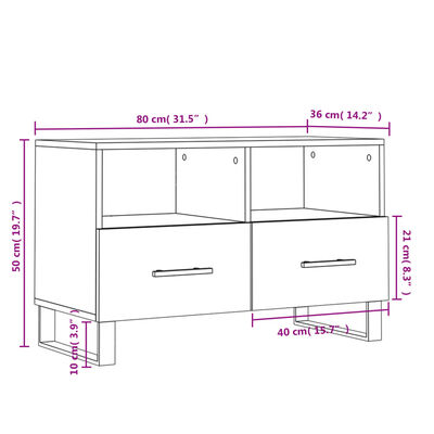 vidaXL TV-Schrank Hochglanz-Weiß 80x36x50 cm Holzwerkstoff