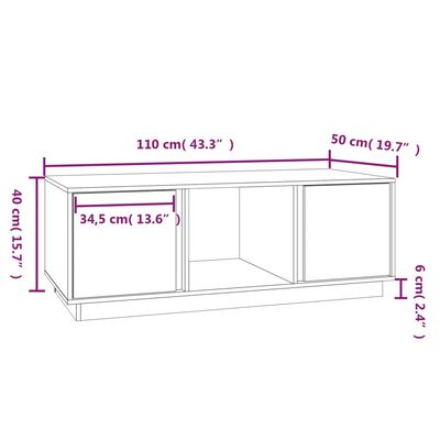 vidaXL Couchtisch Grau 110x50x40 cm Massivholz Kiefer