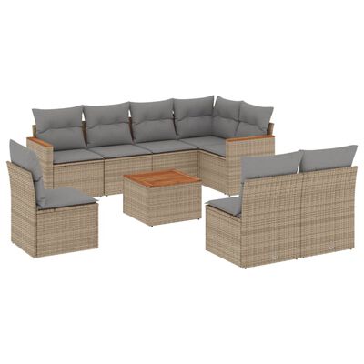 vidaXL 9-tlg. Garten-Sofagarnitur mit Kissen Beige Poly Rattan