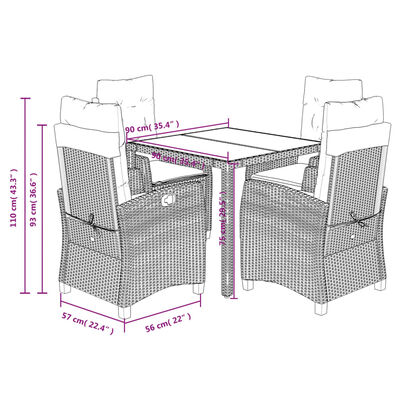 vidaXL 5-tlg. Garten-Essgruppe mit Kissen Schwarz Poly Rattan