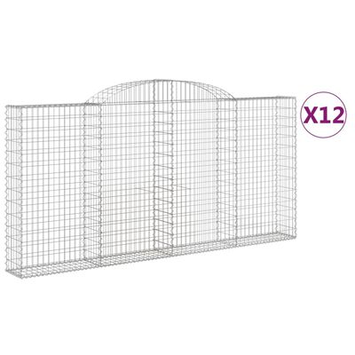 vidaXL Gabionen mit Hochbogen 12 Stk 300x30x140/160cm Verzinktes Eisen