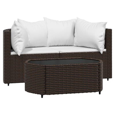 vidaXL 3-tlg. Garten-Lounge-Set mit Kissen Braun Poly Rattan