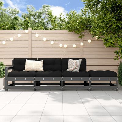 vidaXL 4-tlg. Garten-Lounge-Set Grau Massivholz Kiefer