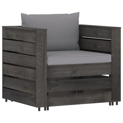 vidaXL 2-tlg. Garten-Lounge-Set mit Kissen Grau Imprägniertes Holz