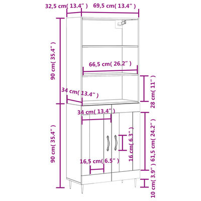 vidaXL Highboard Braun Eichen-Optik 69,5x34x180 cm Holzwerkstoff