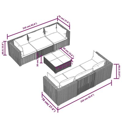 vidaXL 7-tlg. Garten-Lounge-Set mit Kissen Poly Rattan Grau