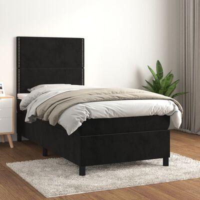 vidaXL Boxspringbett mit Matratze Schwarz 90x190 cm Samt