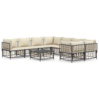 vidaXL 9-tlg. Garten-Lounge-Set mit Kissen Anthrazit Poly Rattan