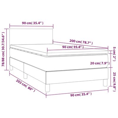 vidaXL Boxspringbett mit Matratze & LED Grau 90x200 cm Kunstleder