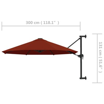 vidaXL Sonnenschirm Wandmontage mit Metallmast 300 cm Terracotta-Rot