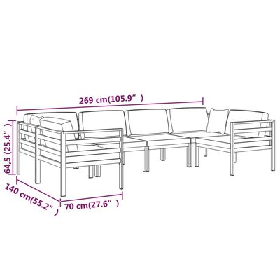 vidaXL 6-tlg. Garten-Lounge-Set mit Kissen Aluminium Anthrazit