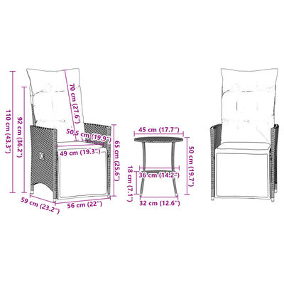 vidaXL 3-tlg. Bistro-Set mit Kissen Beige Poly Rattan