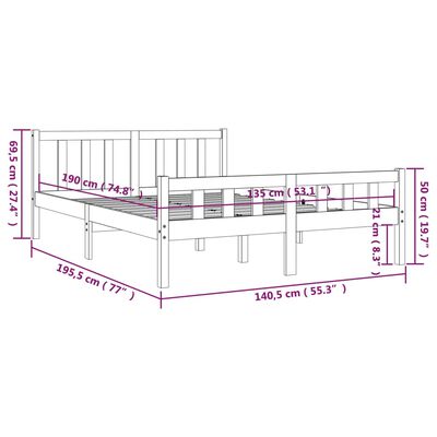 vidaXL Massivholzbett Grau 135x190 cm