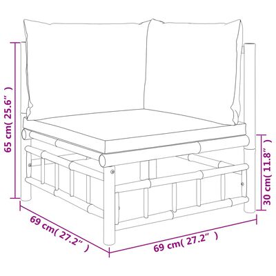 vidaXL 3-tlg. Garten-Lounge-Set mit Cremeweißen Kissen Bambus