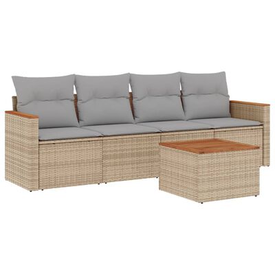 vidaXL 5-tlg. Garten-Sofagarnitur mit Kissen Beige Poly Rattan