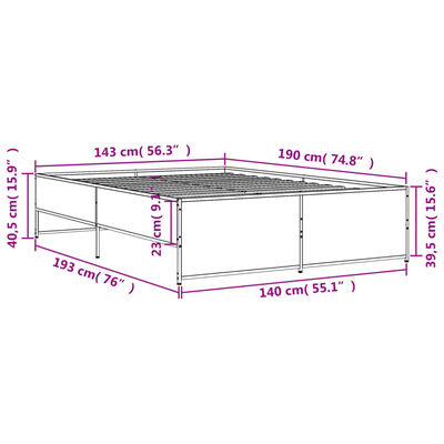 vidaXL Bettgestell Sonoma-Eiche 140x190 cm Holzwerkstoff und Metall