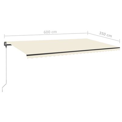 vidaXL Markise Manuell Einziehbar mit LED 600x350 cm Creme