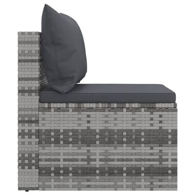 vidaXL Garten-Mittelsofas mit Kissen 2 Stk. Grau Poly Rattan