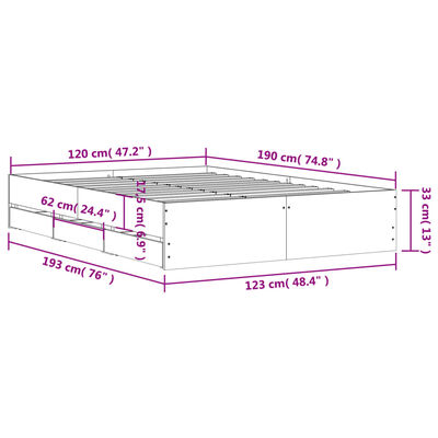 vidaXL Bettgestell mit Schubladen Grau Sonoma 120x190 cm Holzwerkstoff